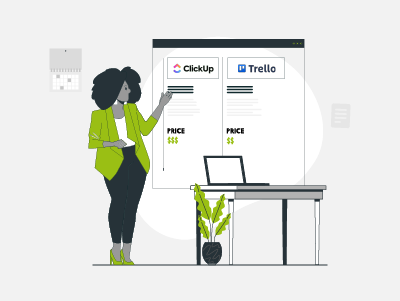 Trello vs ClickUp Feature and Pricing Comparison Infographic